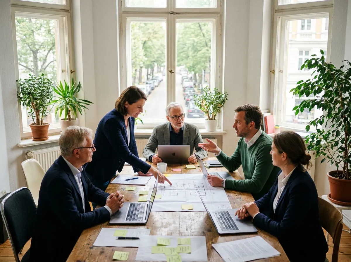 Team arbeitet gemeinsam an einem Tisch