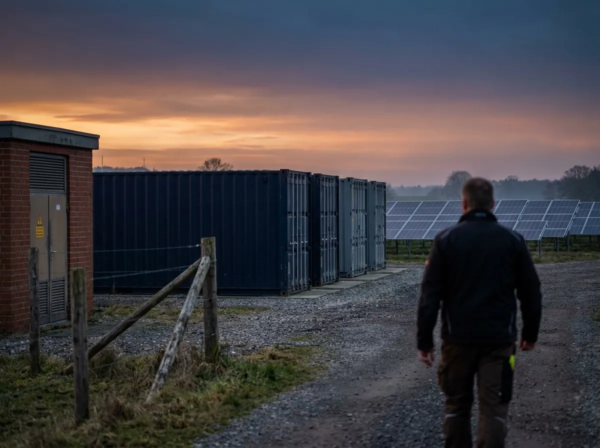 Großspeicher neben einem Solarpark